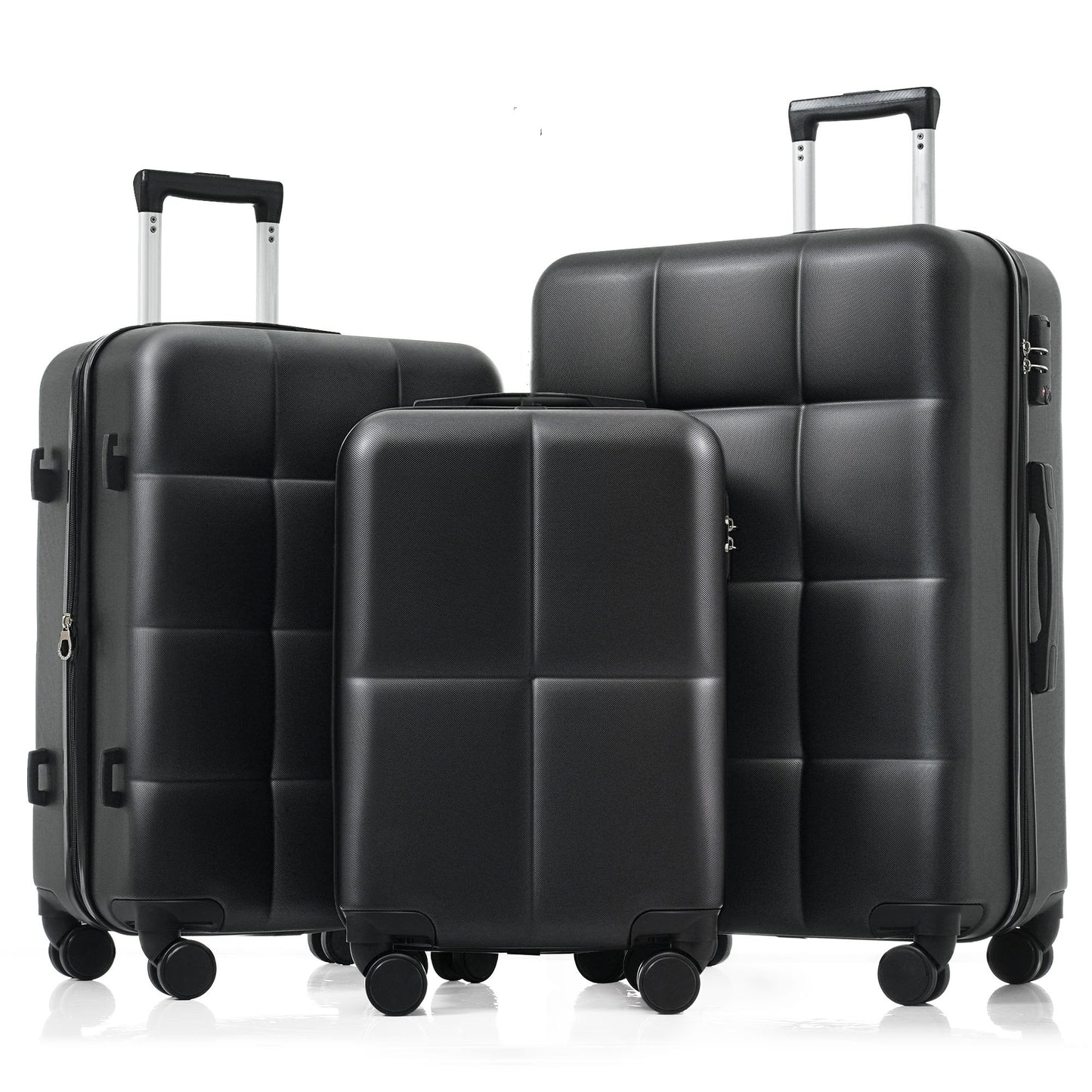 Luggage Set of 3, Airline Certified Carry-on Luggage with Cup Holder, ABS Hard Shell Luggage with Spinner Wheels, black