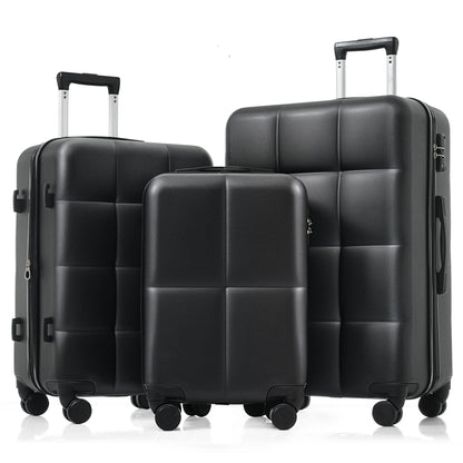 Luggage Set of 3, Airline Certified Carry-on Luggage with Cup Holder, ABS Hard Shell Luggage with Spinner Wheels, black