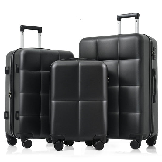 Luggage Set of 3, Airline Certified Carry-on Luggage with Cup Holder, ABS Hard Shell Luggage with Spinner Wheels, black