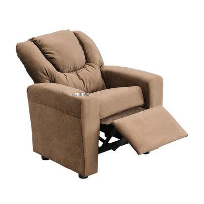 Sally Deluxe Kids Recliner Chair with Cup Holder and Footrest in Brown Velvet, 21.26 x 16.93 x 26.38 inches