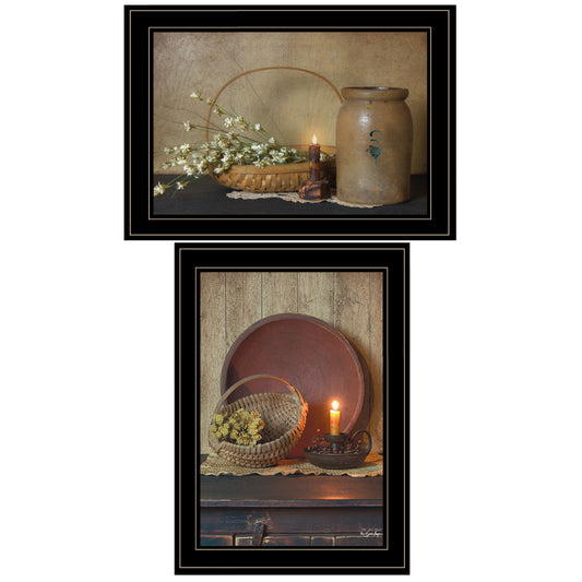 'Candle Light & Flowers' 2-Piece Vignette By Susie Boyer, Ready to Hang Framed Print, Black Frame