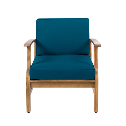Kaleidoscope Acacia Wood Club Chair with Slat Paneling, Blue