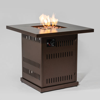 28' Propane Gas Fire Pit Table, 50000 BTU Square Steel Fire Pit for Outside Patio Deck Garden Courtyard-Brown