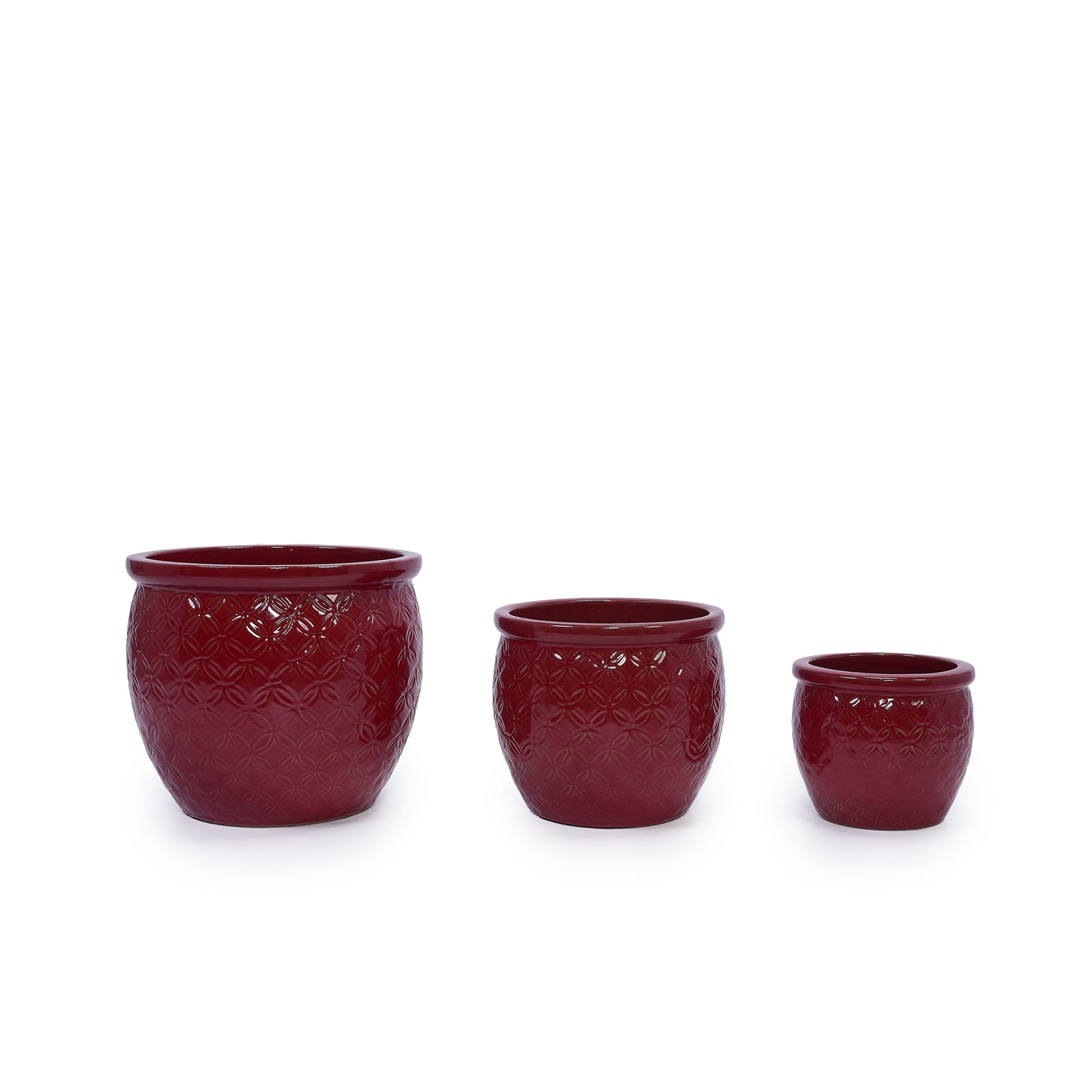 Set of 3 Ceramic Flowerpot, Modern Planter for Patio, Garden, Windowsill - Red
