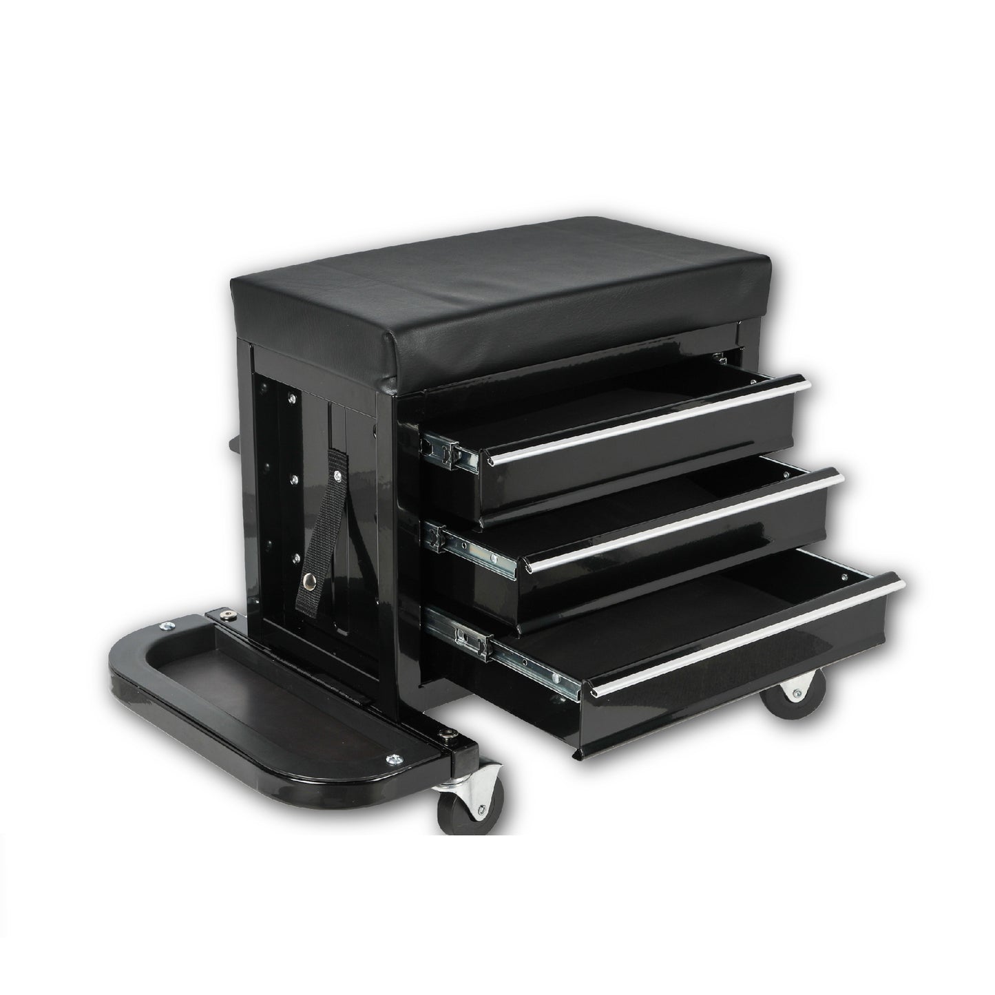 3-Drawer Tool Chest Rolling Mechanic Seat with Tool Trays,350lbs Max Weight Capacity,Black