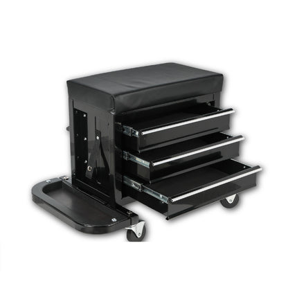 3-Drawer Tool Chest Rolling Mechanic Seat with Tool Trays,350lbs Max Weight Capacity,Black