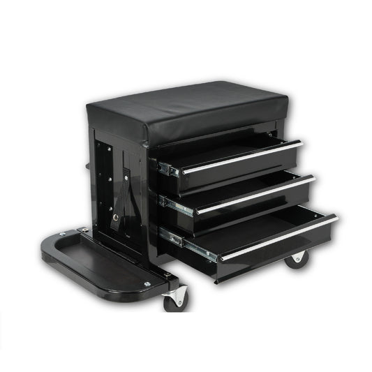 3-Drawer Tool Chest Rolling Mechanic Seat with Tool Trays,350lbs Max Weight Capacity,Black