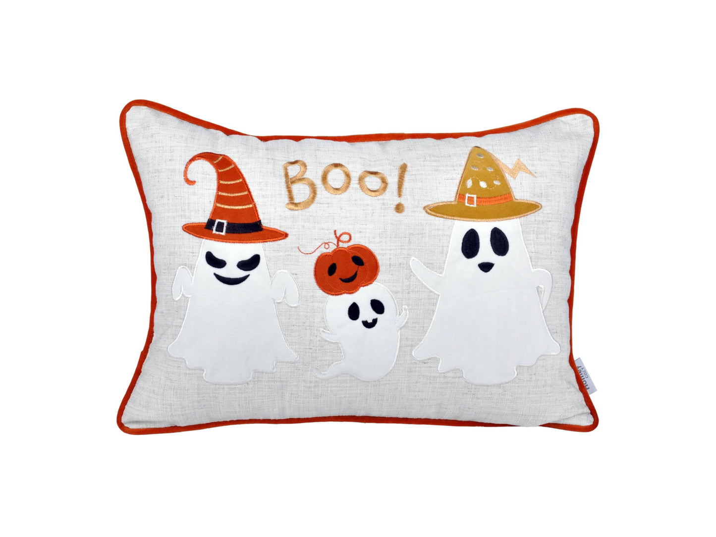 Halloween Boo Ghost Pillow – Embroidered 14x20 Fall Accent with Insert & Cover