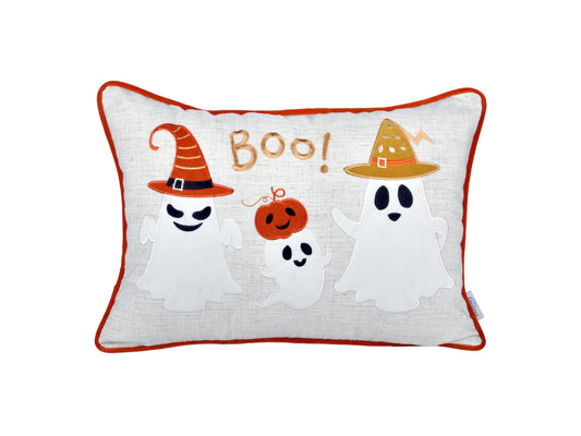 Halloween Boo Ghost Pillow – Embroidered 14x20 Fall Accent with Insert & Cover