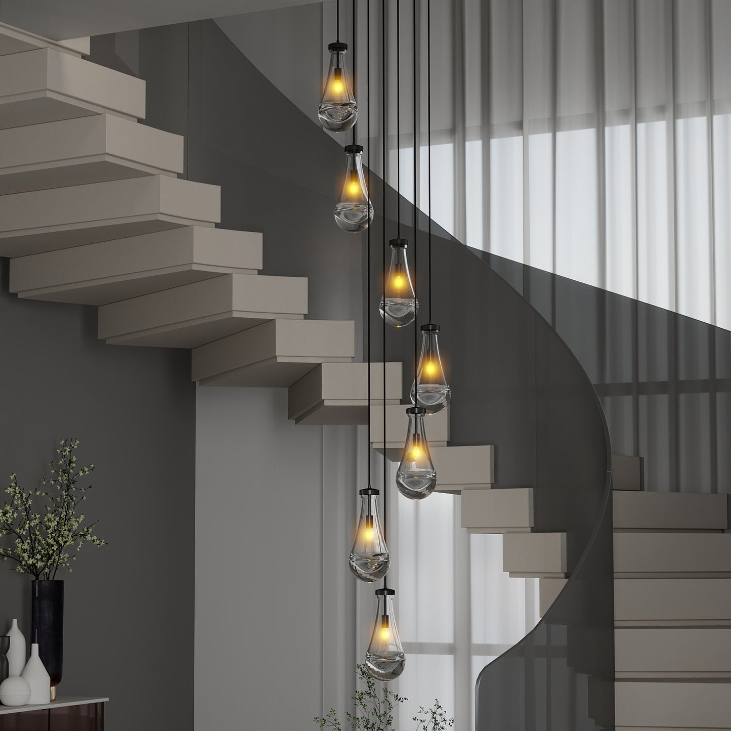 7 Light Dining Room Pendant Light, Large Chandelier Adjustable Hanging Line, Black Living Room Pendant Light, Foyer Chandelier, Stairwell Pendant Lights, Bedroom Chandeliers