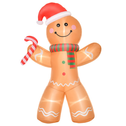 HOMCOM 8ft Christmas Inflatable Gingerbread Man with a Candy Cane, Outdoor Blow-Up Yard Decoration with LED Lights Display