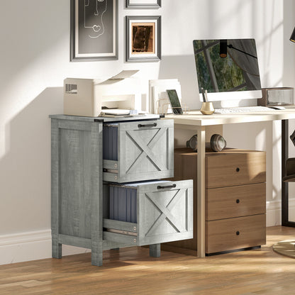 File Cabinet with 2 Drawers, Rustic Farmhouse Office Storage Cabinet,Light Gray