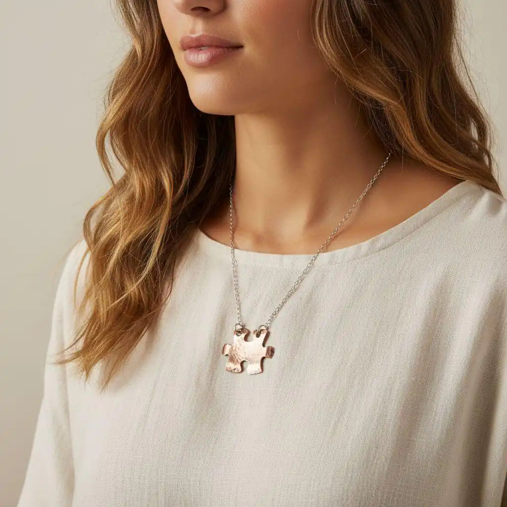 Handmade Hammered Copper Puzzle Piece Necklace