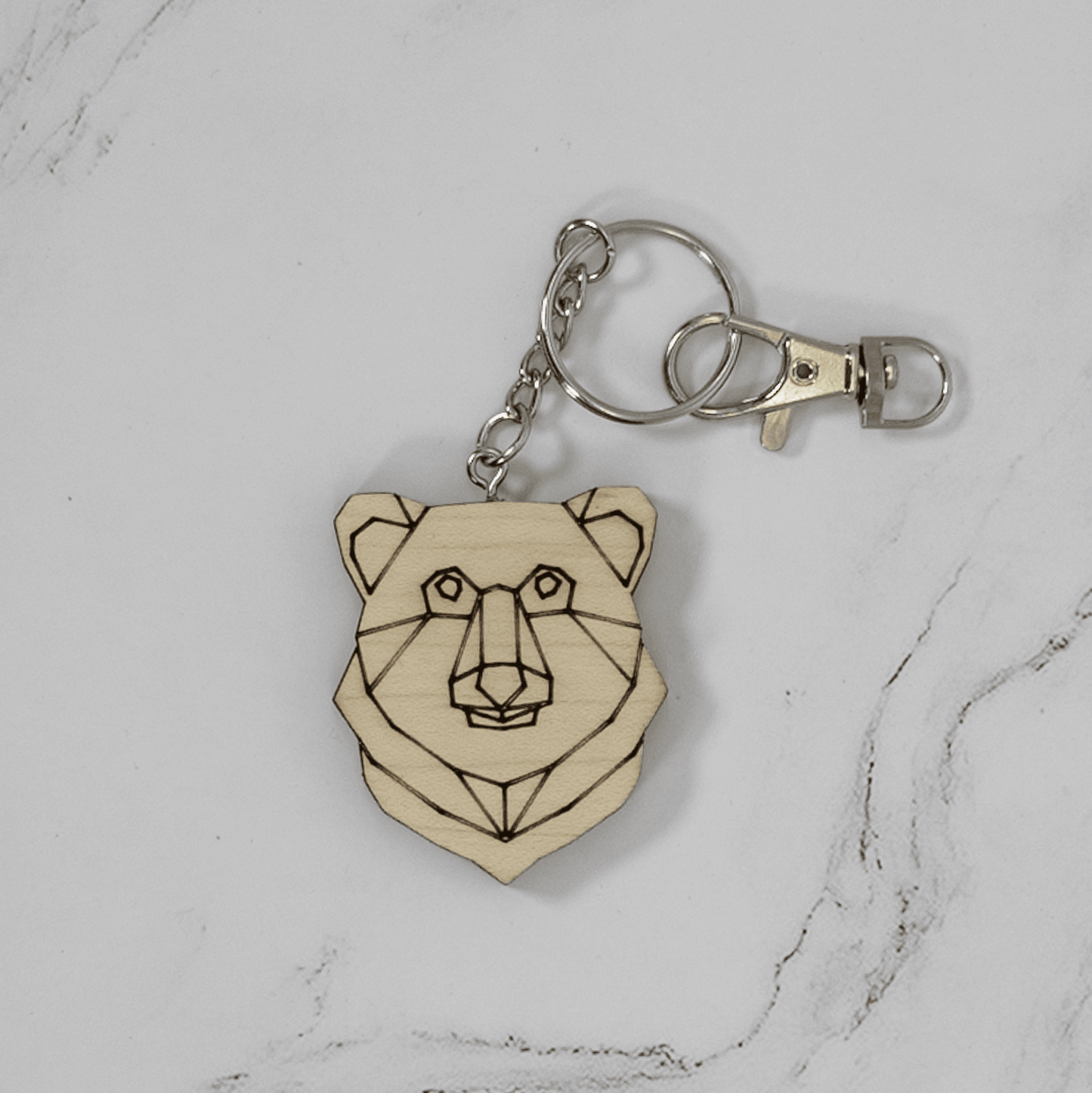Geometric Bear Wood Keychain