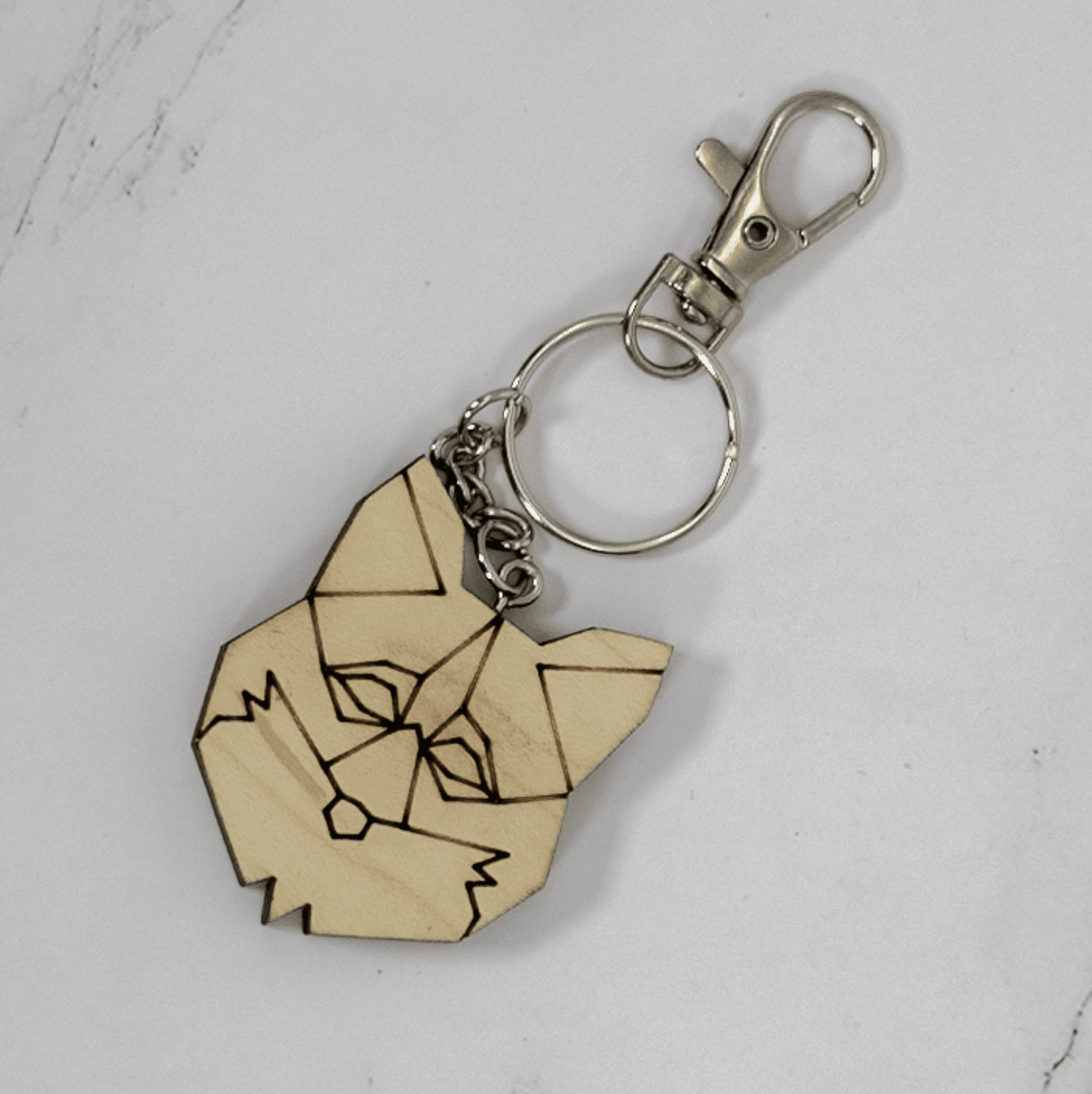 Geometric Fox Wood Keychain