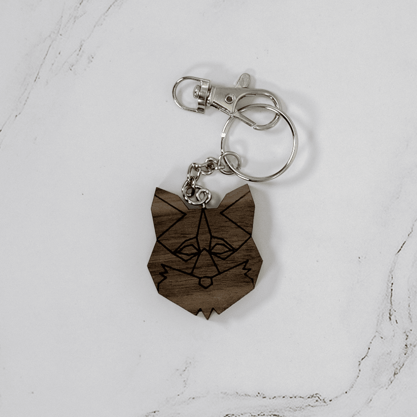 Geometric Fox Wood Keychain
