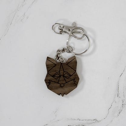 Geometric Fox Wood Keychain