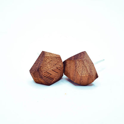 Geometric Wood Stud Earrings , Sterling Posts, ½″ Faceted