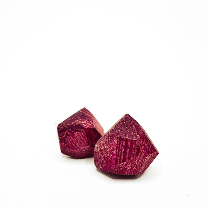 Geometric Wood Stud Earrings , Sterling Posts, ½″ Faceted