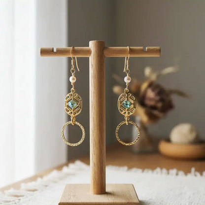 14 KT Gold Filled Green Crystal Circle Filigree Earrings