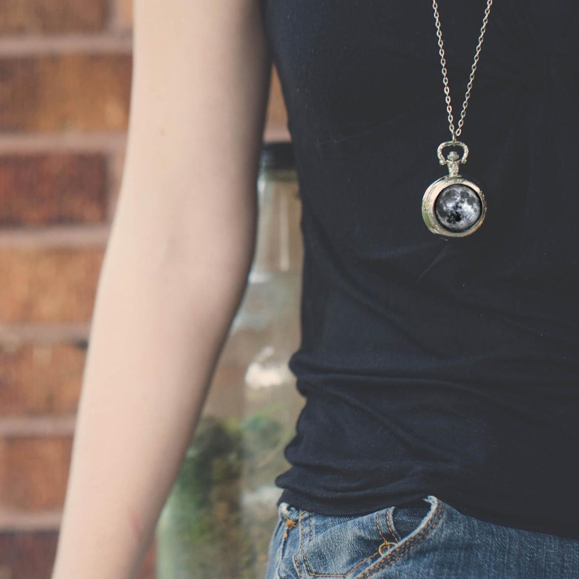 My Moon Custom Lunar Phase Pocket Watch Necklace