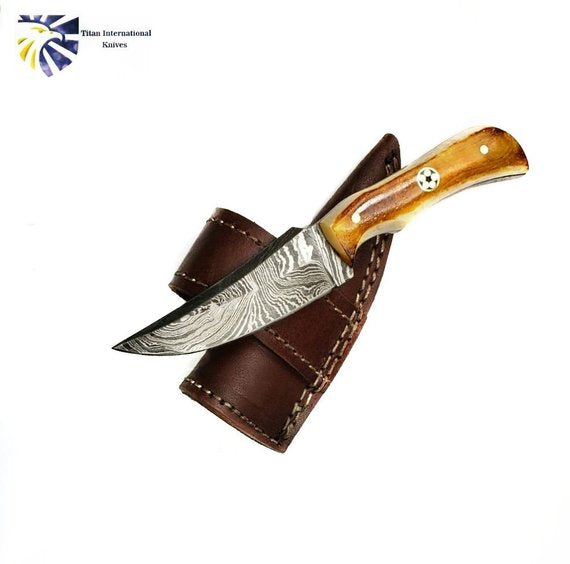 Hand Forged Damascus Knife Neck Knife TD-178 Burnt Bone