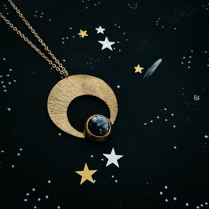CLEARANCE Crescent Moon Pendant With Dendritic Agate