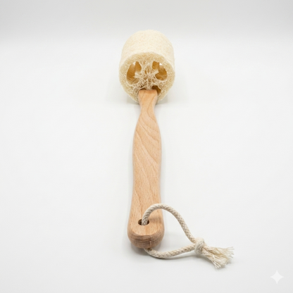 Natural Loofah Bath Brush W/Long Handle.