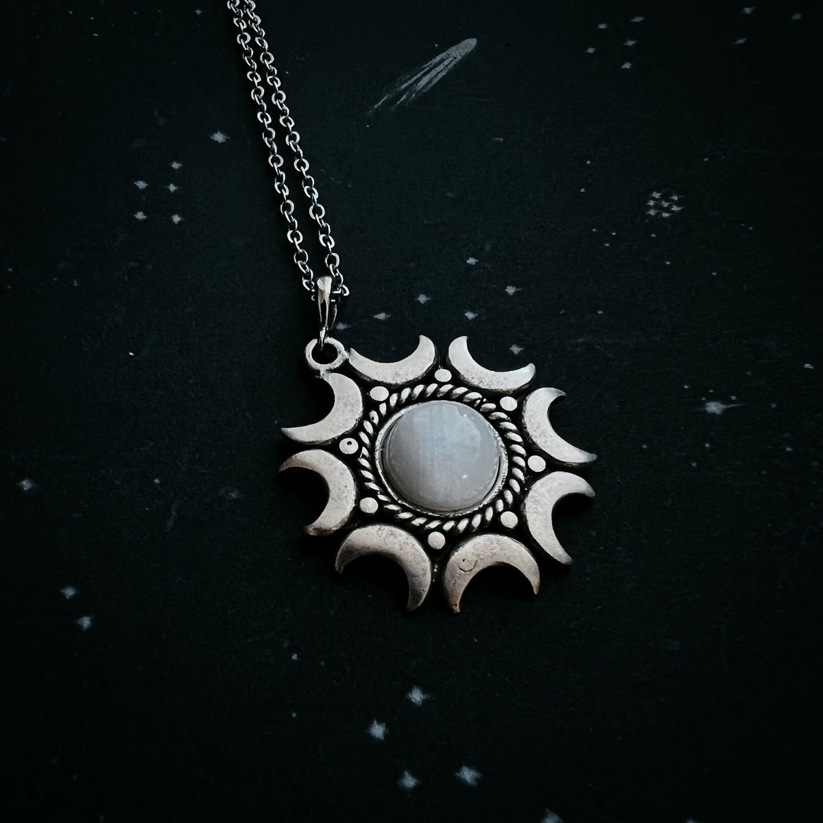 Lunar Witch Necklace - Rainbow Moonstone Pendant