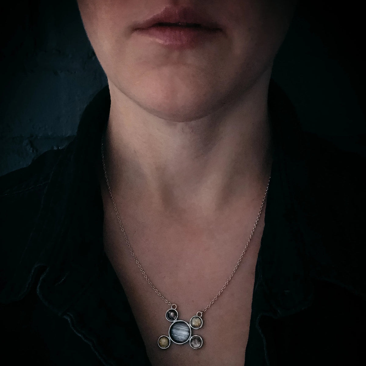 CLEARANCE Jupiter and Galilean Moons Silver Pendant Necklace
