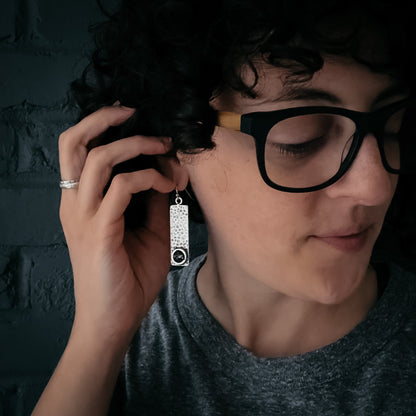 CLEARANCE Hammered Silver Rectangle Earrings With Raw Meteorite