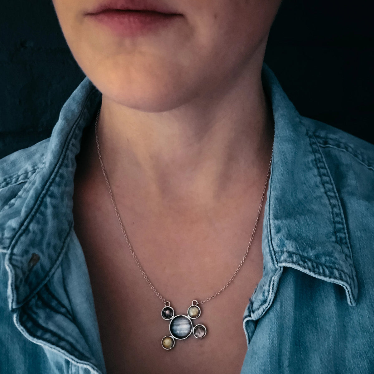 CLEARANCE Jupiter and Galilean Moons Silver Pendant Necklace
