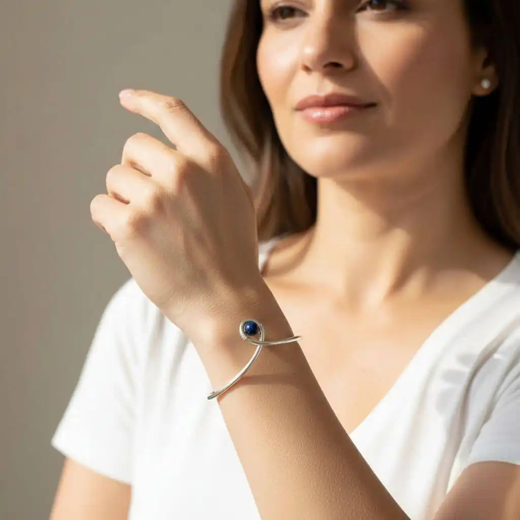 Silver Blue Bead Child Abuse Awareness Ribbon Bangle