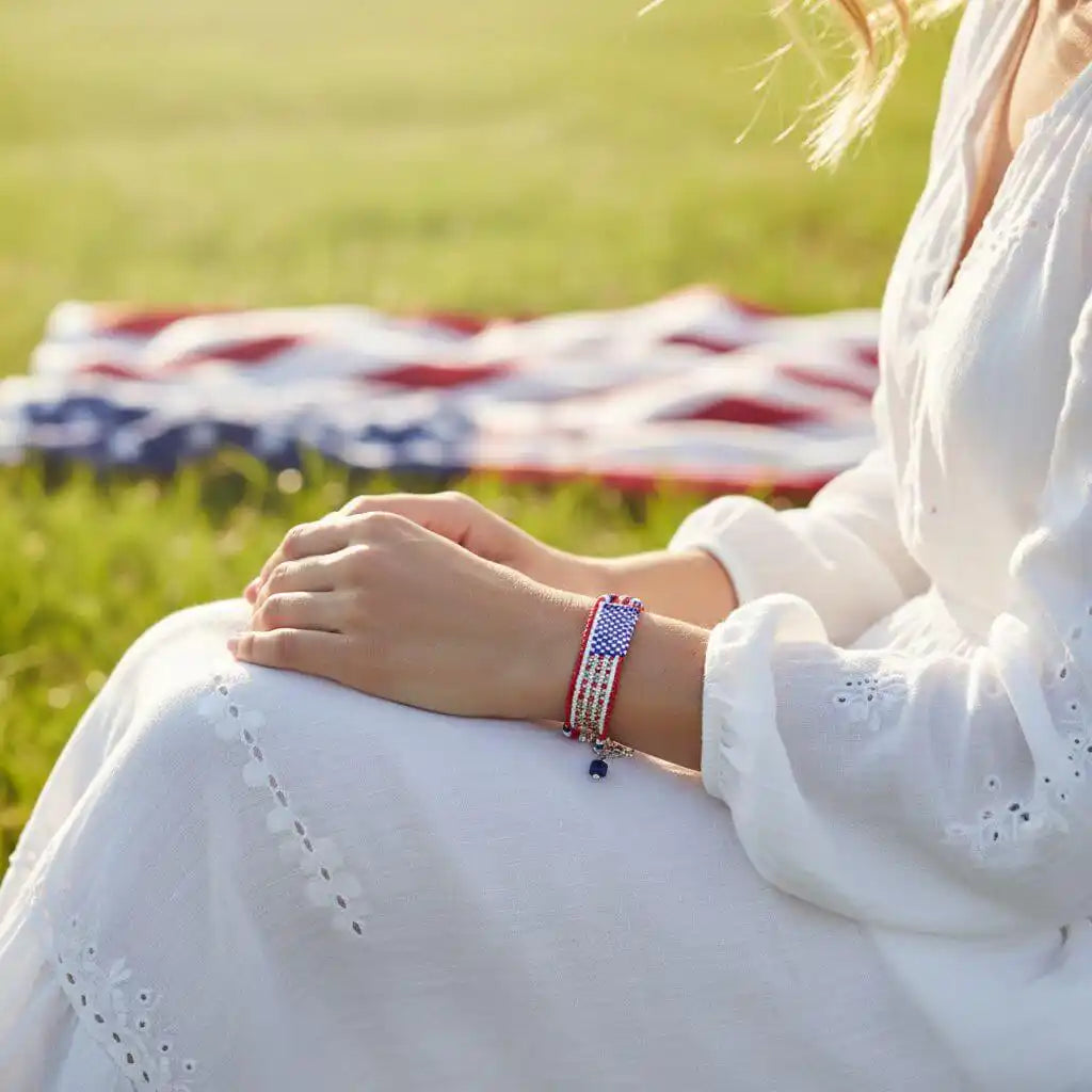 USA 250th Anniversary Beaded Silver Letter Bracelet