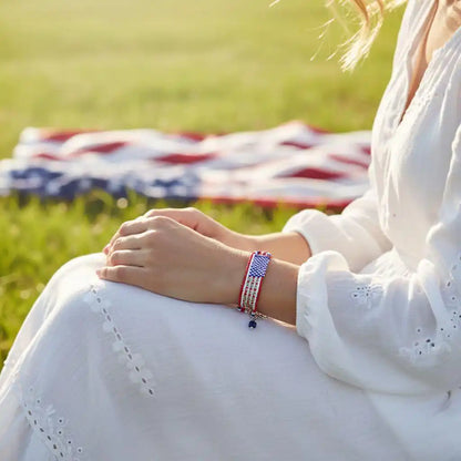 USA 250th Anniversary Beaded Silver Letter Bracelet