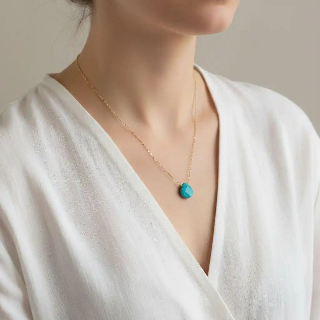 Gold Filled Aqua Jade Wire Wrap Gemstone Drop Necklace
