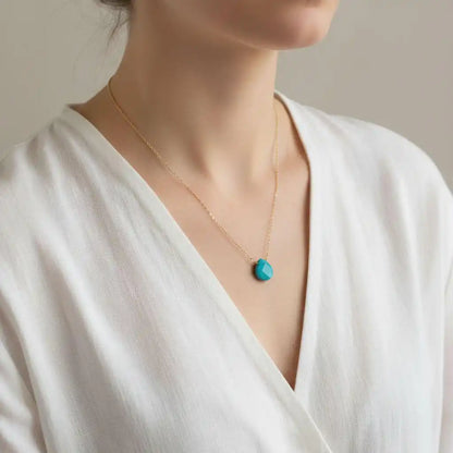 Gold Filled Aqua Jade Wire Wrap Gemstone Drop Necklace