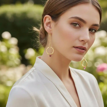 Gold Filled Wrapped Pink Chalcedony Open Circle Earrings