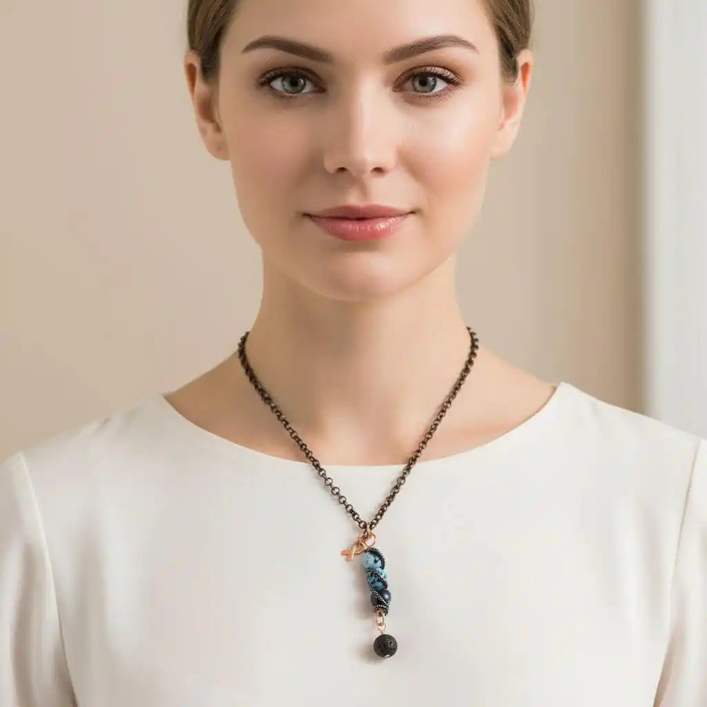 Child Abuse Awareness Agate Necklace With Lava Rock Bead
