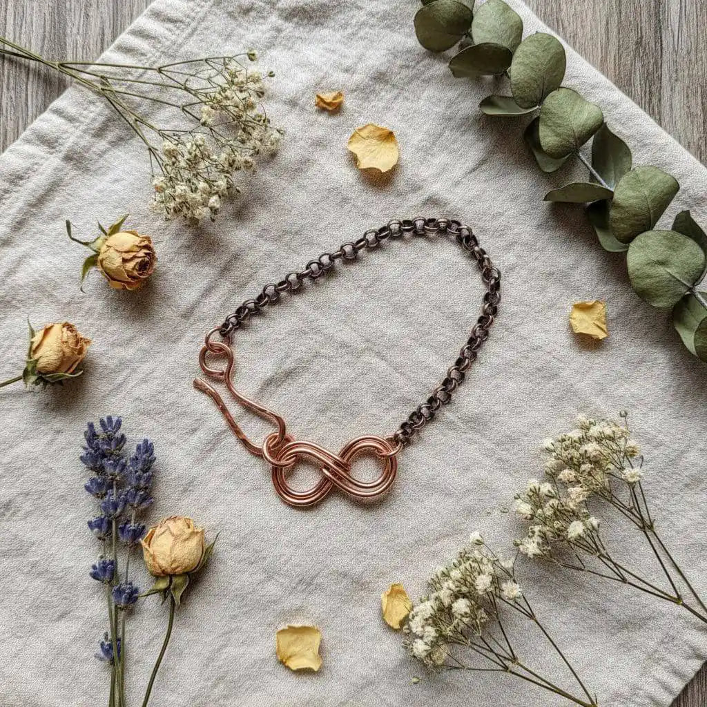 Wire Sculpted Copper Double Infinity Chain Bracelet