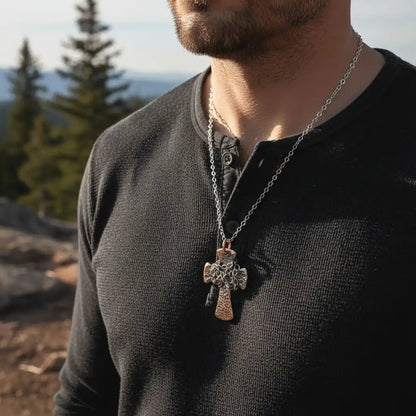 Chained Hammered Copper Cross Necklace for Him or Her