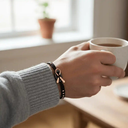 Copper Ribbon Black Pink Braided Breast Cancer Bracelet