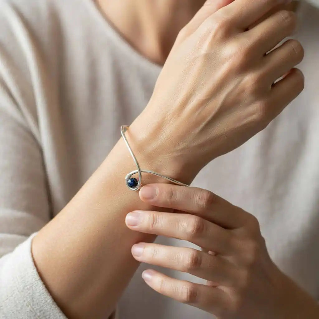 Silver Blue Bead Child Abuse Awareness Ribbon Bangle
