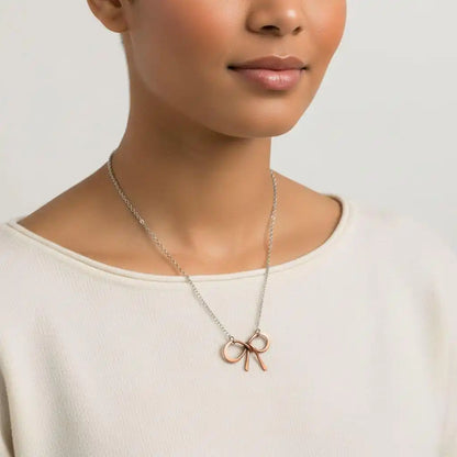 Wire Wrapped Copper Bow Tie Silver Chain Necklace