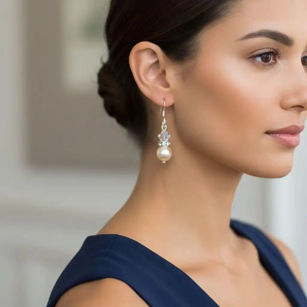 Various Color Swarovski Crystal Pearl Stack Earrings