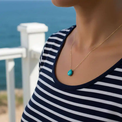 Gold Filled Aqua Jade Wire Wrap Gemstone Drop Necklace