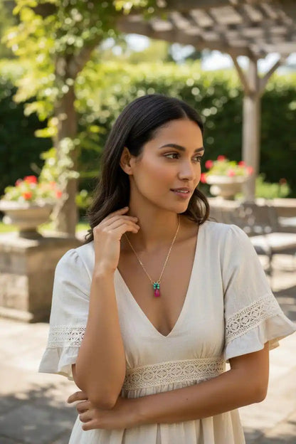 Gold Filled Pink and Aqua Gemstone Crystal Chain Necklace