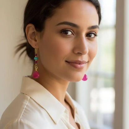 Gold Filled Wire Wrapped Pink Turquoise Gemstone Earrings
