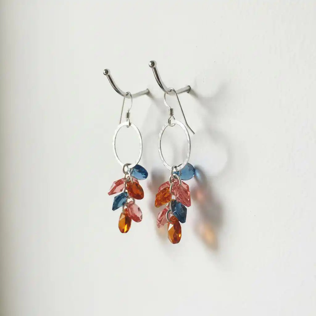Silver Circle Multi Color Crystal Drop Dangle Earrings