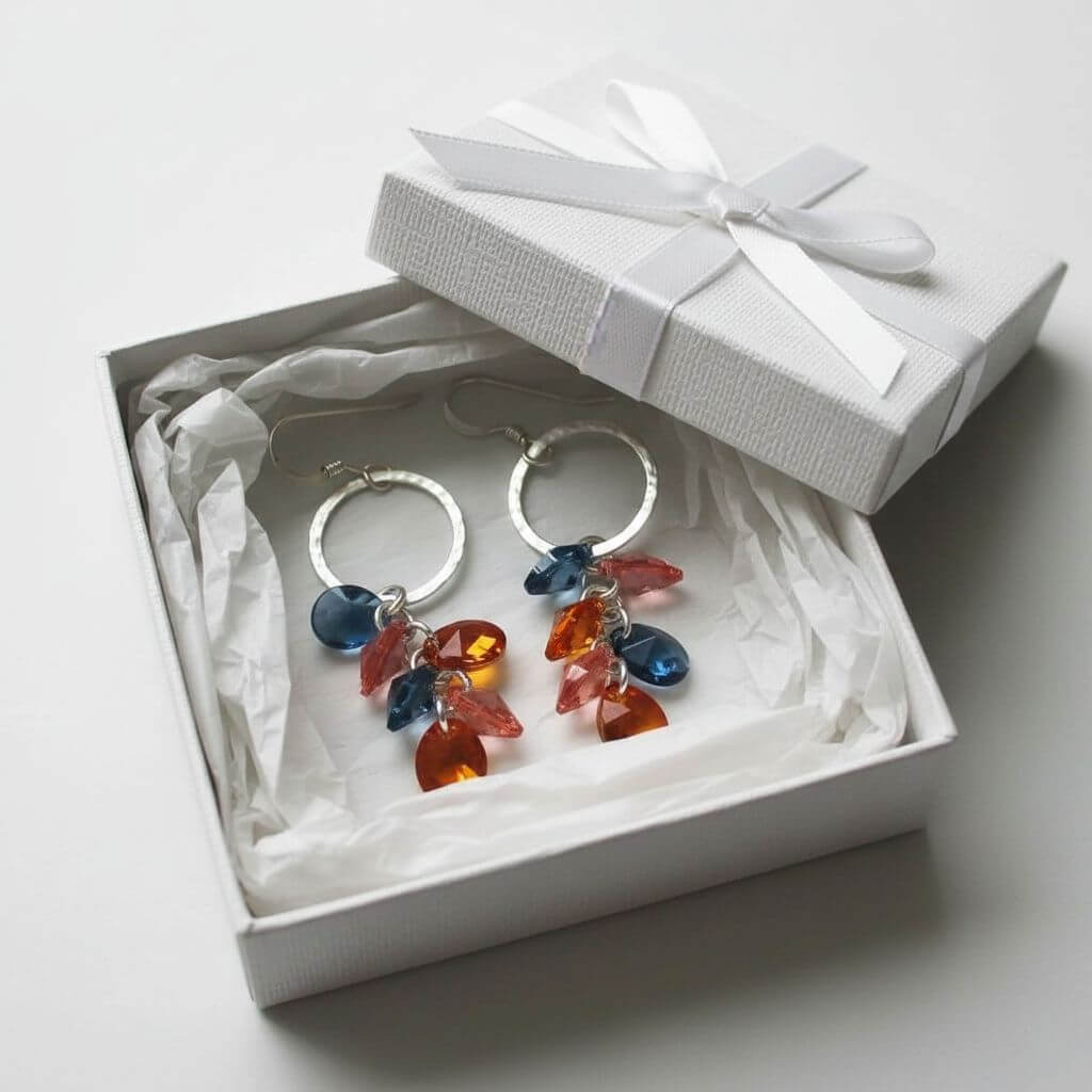 Silver Circle Multi Color Crystal Drop Dangle Earrings